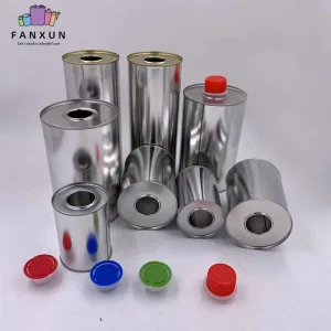 Round empty engine oil tin can